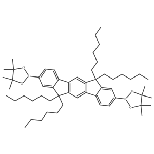 2,2'-(6,6,12,12-Tetrahexyl-6,12-dihydroindeno[1,2-b]fluorene-2,8-diyl)bis(4,4,5,5-tetramethyl-1,3,2-dioxaborolane)结构式