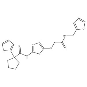 N-{5-[({[(furan-2-yl)methyl]carbamoyl}methyl)sulfanyl]-1,3,4-thiadiazol-2-yl}-1-(thiophen-2-yl)cyclopentane-1-carboxamide Structure