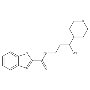N-(3-hydroxy-3-(tetrahydro-2H-pyran-4-yl)propyl)benzo[d]thiazole-2-carboxamide结构式