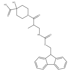 1-[3-({[(9H-fluoren-9-yl)methoxy]carbonyl}amino)-2-methylpropanoyl]-4-hydroxypiperidine-4-carboxylic acid结构式