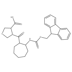 rac-3-[(1R,2S)-2-({[(9H-fluoren-9-yl)methoxy]carbonyl}amino)cycloheptanecarbonyl]-1,3-thiazolidine-4-carboxylic acid结构式