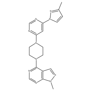 4-(3-methyl-1H-pyrazol-1-yl)-6-(4-{1-methyl-1H-pyrazolo[3,4-d]pyrimidin-4-yl}piperazin-1-yl)pyrimidine结构式