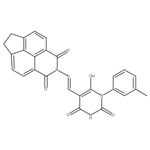 6-[(E)-[6-hydroxy-1-(3-methylphenyl)-2,4-dioxopyrimidin-5-yl]methylideneamino]-6-azatetracyclo[6.5.2.04,15.011,14]pentadeca-1(14),2,4(15),8,10-pentaene-5,7-dione结构式