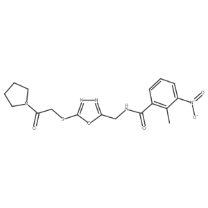 2-methyl-3-nitro-N-((5-((2-oxo-2-(pyrrolidin-1-yl)ethyl)thio)-1,3,4-oxadiazol-2-yl)methyl)benzamide Structure