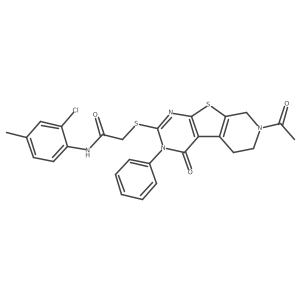 2-[(7-acetyl-4-oxo-3-phenyl-3,4,5,6,7,8-hexahydropyrido[4',3':4,5]thieno[2,3-d]pyrimidin-2-yl)thio]-N-(2-chloro-4-methylphenyl)acetamide结构式