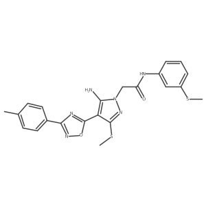 2-{5-amino-4-[3-(4-methylphenyl)-1,2,4-oxadiazol-5-yl]-3-(methylsulfanyl)-1H-pyrazol-1-yl}-N-[3-(methylsulfanyl)phenyl]acetamide结构式