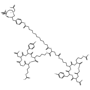 2-[4,7-bis(carboxylatomethyl)-5-[[4-[2-[2-[2-[2-[[(1S)-4-[4-[(2S,5S,11S,14R)-11-(carboxymethyl)-5-(3-guanidinopropyl)-14-[(4-hydroxyphenyl)methyl]-3,6,9,12,15-pentaoxo-1,4,7,10,13-pentazacyclopentadec-2-yl]butylamino]-1-[4-[(2S,5S,11R,14S)-11-(carboxymethyl)-5-(3-guanidinopropyl)-14-[(4-hydroxyphenyl)methyl]-3,6,9,12,15-pentaoxo-1,4,7,10,13-pentazacyclopentadec-2-yl]butylcarbamoyl]-4-oxo-butyl]amino]-2-oxo-ethoxy]ethoxy]ethoxy]ethylcarbamothioylamino]phenyl]methyl]-1,4,7-triazonan-1-yl]acetate;gallium-68(3+) Structure