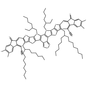 2,2'-(((12,13-Bis(2-ethylhexyl)-3,9-bis(2-hexyldecyl)-12,13-dihydro-[1,2,5]thiadiazolo[3,4-e]thieno[2'',3'':4',5']thieno[2',3':4,5]pyrrolo[3,2-g]thieno[2',3':4,5]thieno[3,2-b]indole-2,10-diyl)bis(methanylylidene))bis(5,6-difluoro-3-oxo-2,3-dihydro-1H-indene-2,1-diylidene))dimalononitrile Structure