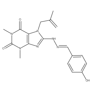(E)-8-(2-(4-hydroxybenzylidene)hydrazinyl)-1,3-dimethyl-7-(2-methylallyl)-1H-purine-2,6(3H,7H)-dione Structure