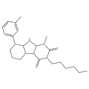 3-hexyl-1-methyl-9-(3-methylphenyl)-6,7,8,9a,10,10a-hexahydro-4aH-purino[7,8-a]pyrimidine-2,4-dione结构式