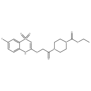 ethyl 4-(2-((7-fluoro-1,1-dioxido-4H-benzo[e][1,2,4]thiadiazin-3-yl)thio)acetyl)piperazine-1-carboxylate结构式