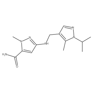 1-methyl-3-({[5-methyl-1-(propan-2-yl)-1H-pyrazol-4-yl]methyl}amino)-1H-pyrazole-5-carboxamide结构式