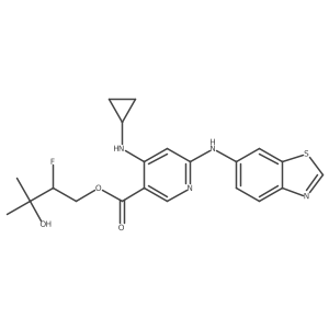 3-Pyridinecarboxylic acid, 6-(6-benzothiazolylamino)-4-(cyclopropylamino)-, (2R)-2-fluoro-3-hydroxy-3-methylbutyl ester结构式