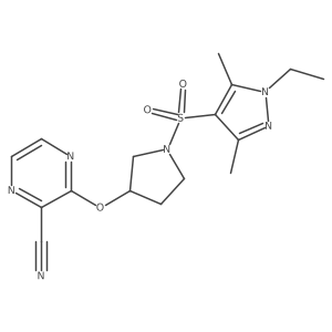 3-((1-((1-ethyl-3,5-dimethyl-1H-pyrazol-4-yl)sulfonyl)pyrrolidin-3-yl)oxy)pyrazine-2-carbonitrile Structure