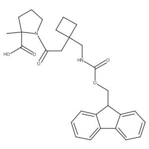 1-(2-{1-[({[(9H-fluoren-9-yl)methoxy]carbonyl}amino)methyl]cyclobutyl}acetyl)-2-methylpyrrolidine-2-carboxylic acid Structure