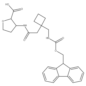 rac-(2R,3S)-3-(2-{1-[({[(9H-fluoren-9-yl)methoxy]carbonyl}amino)methyl]cyclobutyl}acetamido)oxolane-2-carboxylic acid Structure