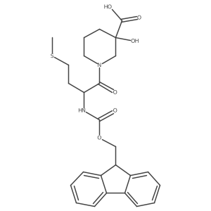 1-[(2R)-2-({[(9H-fluoren-9-yl)methoxy]carbonyl}amino)-4-(methylsulfanyl)butanoyl]-3-hydroxypiperidine-3-carboxylic acid结构式