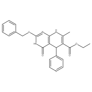 Ethyl 2-(benzylthio)-7-methyl-4-oxo-5-(pyridin-4-yl)-3,4,5,8-tetrahydropyrido[2,3-d]pyrimidine-6-carboxylate Structure