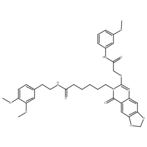 N-(3,4-dimethoxyphenethyl)-6-(6-((2-((3-methoxyphenyl)amino)-2-oxoethyl)thio)-8-oxo-[1,3]dioxolo[4,5-g]quinazolin-7(8H)-yl)hexanamide结构式