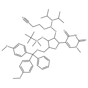 3-[[(2S,3S,4R,5R)-5-[[bis(4-methoxyphenyl)-phenylmethoxy]methyl]-4-[tert-butyl(dimethyl)silyl]oxy-2-(1-methyl-2,4-dioxopyrimidin-5-yl)oxolan-3-yl]oxy-[di(propan-2-yl)amino]phosphanyl]oxypropanenitrile结构式