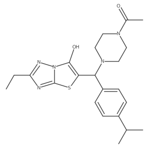 1-(4-((2-Ethyl-6-hydroxythiazolo[3,2-b][1,2,4]triazol-5-yl)(4-isopropylphenyl)methyl)piperazin-1-yl)ethanone结构式