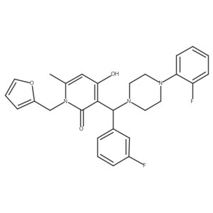 3-((3-fluorophenyl)(4-(2-fluorophenyl)piperazin-1-yl)methyl)-1-(furan-2-ylmethyl)-4-hydroxy-6-methylpyridin-2(1H)-one结构式