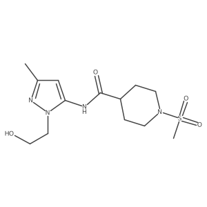 N-(1-(2-hydroxyethyl)-3-methyl-1H-pyrazol-5-yl)-1-(methylsulfonyl)piperidine-4-carboxamide结构式