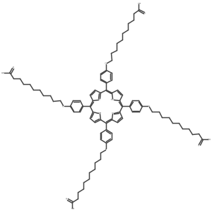 11,11',11'',11'''-((Porphyrin-5,10,15,20-tetrayltetrakis(benzene-4,1-diyl))tetrakis(oxy))tetraundecanoic acid结构式