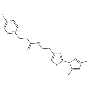 N-(2-(2-(3,5-dimethyl-1H-pyrazol-1-yl)thiazol-4-yl)ethyl)-2-((4-fluorophenyl)thio)acetamide结构式