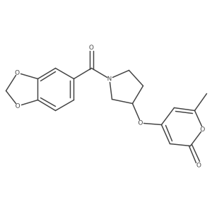 4-((1-(benzo[d][1,3]dioxole-5-carbonyl)pyrrolidin-3-yl)oxy)-6-methyl-2H-pyran-2-one结构式