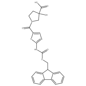 1-[2-({[(9H-fluoren-9-yl)methoxy]carbonyl}amino)-1,3-thiazole-5-carbonyl]-3-hydroxypyrrolidine-3-carboxylic acid结构式