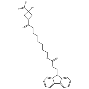 1-[8-({[(9H-fluoren-9-yl)methoxy]carbonyl}amino)octanoyl]-3-hydroxyazetidine-3-carboxylic acid结构式