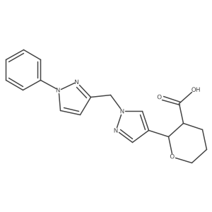 (2R,3R)-2-(1-((1-Phenyl-1H-pyrazol-3-yl)methyl)-1H-pyrazol-4-yl)tetrahydro-2H-pyran-3-carboxylic acid结构式