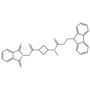 1,3-dioxo-2,3-dihydro-1H-isoindol-2-yl (1s,3s)-3-({[(9H-fluoren-9-yl)methoxy]carbonyl}(methyl)amino)cyclobutane-1-carboxylate结构式