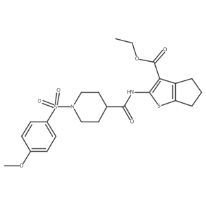 ethyl 2-(1-((4-methoxyphenyl)sulfonyl)piperidine-4-carboxamido)-5,6-dihydro-4H-cyclopenta[b]thiophene-3-carboxylate结构式
