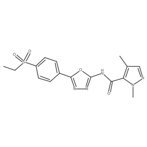 N-(5-(4-(ethylsulfonyl)phenyl)-1,3,4-oxadiazol-2-yl)-1,4-dimethyl-1H-pyrazole-5-carboxamide结构式
