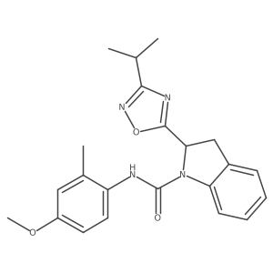 2,3-Dihydro-N-(4-methoxy-2-methylphenyl)-2-[3-(1-methylethyl)-1,2,4-oxadiazol-5-yl]-1H-indole-1-carboxamide结构式