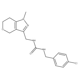 1-(4-Chlorobenzyl)-3-((1-methyl-1,4,6,7-tetrahydropyrano[4,3-c]pyrazol-3-yl)methyl)urea结构式