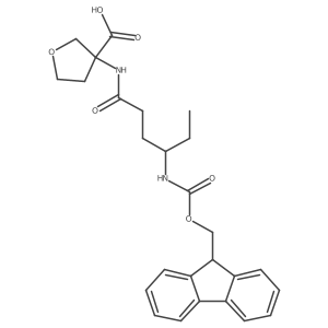 3-[4-({[(9H-fluoren-9-yl)methoxy]carbonyl}amino)hexanamido]oxolane-3-carboxylic acid结构式