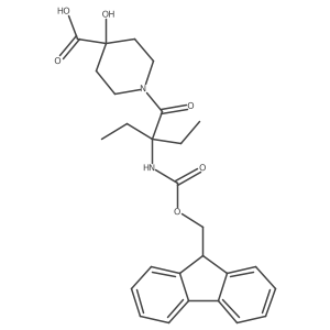 1-[2-ethyl-2-({[(9H-fluoren-9-yl)methoxy]carbonyl}amino)butanoyl]-4-hydroxypiperidine-4-carboxylic acid结构式
