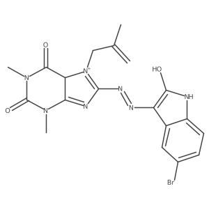 8-[(5-bromo-2-hydroxy-1H-indol-3-yl)diazenyl]-1,3-dimethyl-7-(2-methylprop-2-enyl)-5H-purin-7-ium-2,6-dione结构式