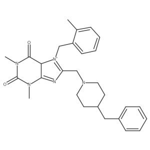 8-[(4-benzylpiperidin-1-yl)methyl]-1,3-dimethyl-7-[(2-methylphenyl)methyl]-5H-purin-7-ium-2,6-dione Structure