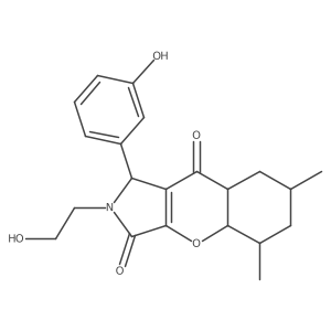 2-(2-hydroxyethyl)-1-(3-hydroxyphenyl)-5,7-dimethyl-4a,5,6,7,8,8a-hexahydro-1H-chromeno[2,3-c]pyrrole-3,9-dione结构式