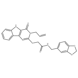 2-[(3-allyl-4-oxo-5H-pyrimido[5,4-b]indol-2-yl)sulfanyl]-N-(1,3-benzodioxol-5-ylmethyl)acetamide Structure
