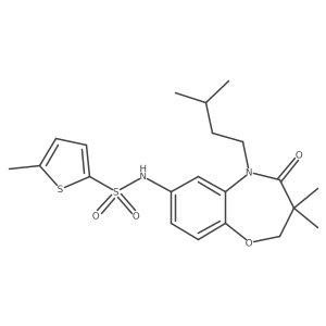 N-(5-isopentyl-3,3-dimethyl-4-oxo-2,3,4,5-tetrahydrobenzo[b][1,4]oxazepin-7-yl)-5-methylthiophene-2-sulfonamide结构式