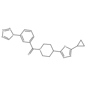 (3-(1H-tetrazol-1-yl)phenyl)(4-(5-cyclopropyl-1,3,4-oxadiazol-2-yl)piperidin-1-yl)methanone结构式