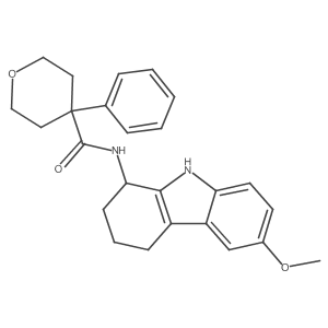 N-(6-methoxy-2,3,4,9-tetrahydro-1H-carbazol-1-yl)-4-phenyltetrahydro-2H-pyran-4-carboxamide结构式