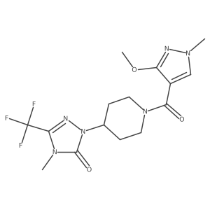 1-(1-(3-methoxy-1-methyl-1H-pyrazole-4-carbonyl)piperidin-4-yl)-4-methyl-3-(trifluoromethyl)-1H-1,2,4-triazol-5(4H)-one结构式