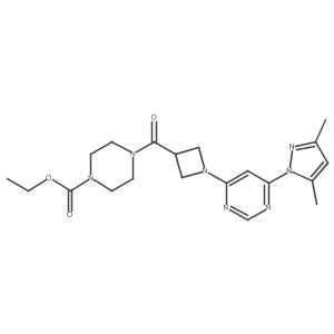 ethyl 4-(1-(6-(3,5-dimethyl-1H-pyrazol-1-yl)pyrimidin-4-yl)azetidine-3-carbonyl)piperazine-1-carboxylate Structure