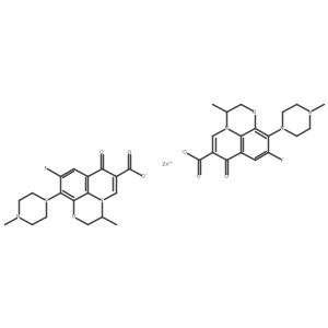 (T-4)-Bis[9-fluoro-2,3-dihydro-3-methyl-10-(4-methyl-1-piperazinyl)-7-(oxo-I masculineO)-7H-pyrido[1,2,3-de]-1,4-benzoxazine-6-carboxylato-I masculineO6]zinc结构式